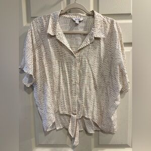 Nine West Cream and Tan Button-Down Shirt